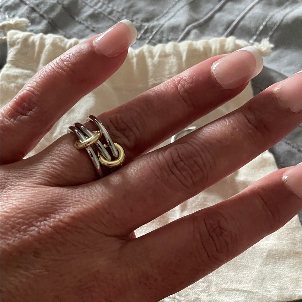 Two-Tone Gold & Silver Link Ring - Women's Fashion Jewelry